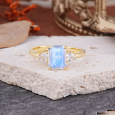 Vintage - Style 4 Prong Emerald Cut Moonstone Ring